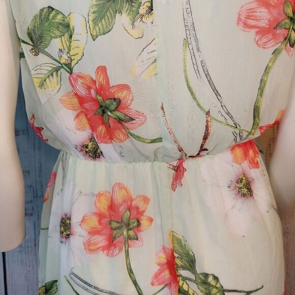 Sleeveless High-Low Suzy Shire Floral Light Green Summer Dress - Picture 4 of 15